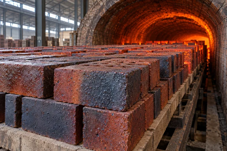 Клинкерни тухли след изпичане в тунелна пещ